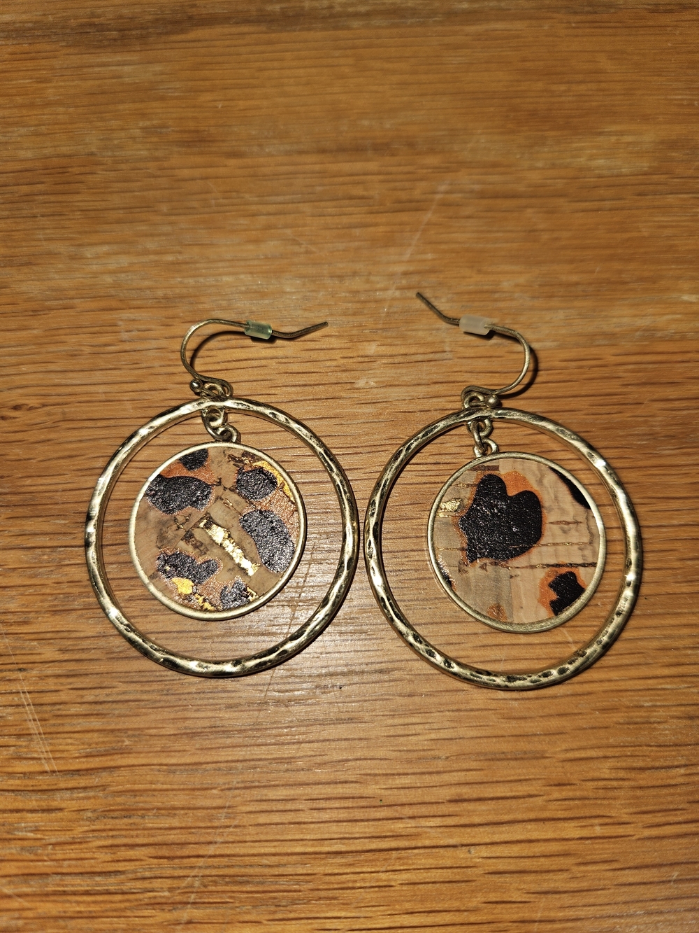 Gold Hoop Leopard Cork Drop Earrings - Women Accessories